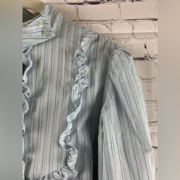 VINTAGE THIRD GENERATION Shirt Blue with Bishop Sleeves Button Down Ruffled - Picture 5 of 9